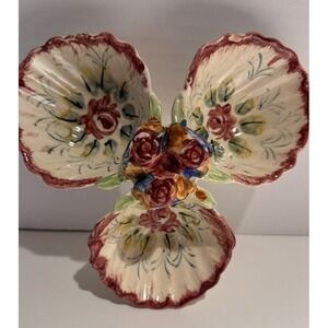 Vintage Japan 3 Sectioned Floral Candy/Nut/Soy-Sauce  Dish